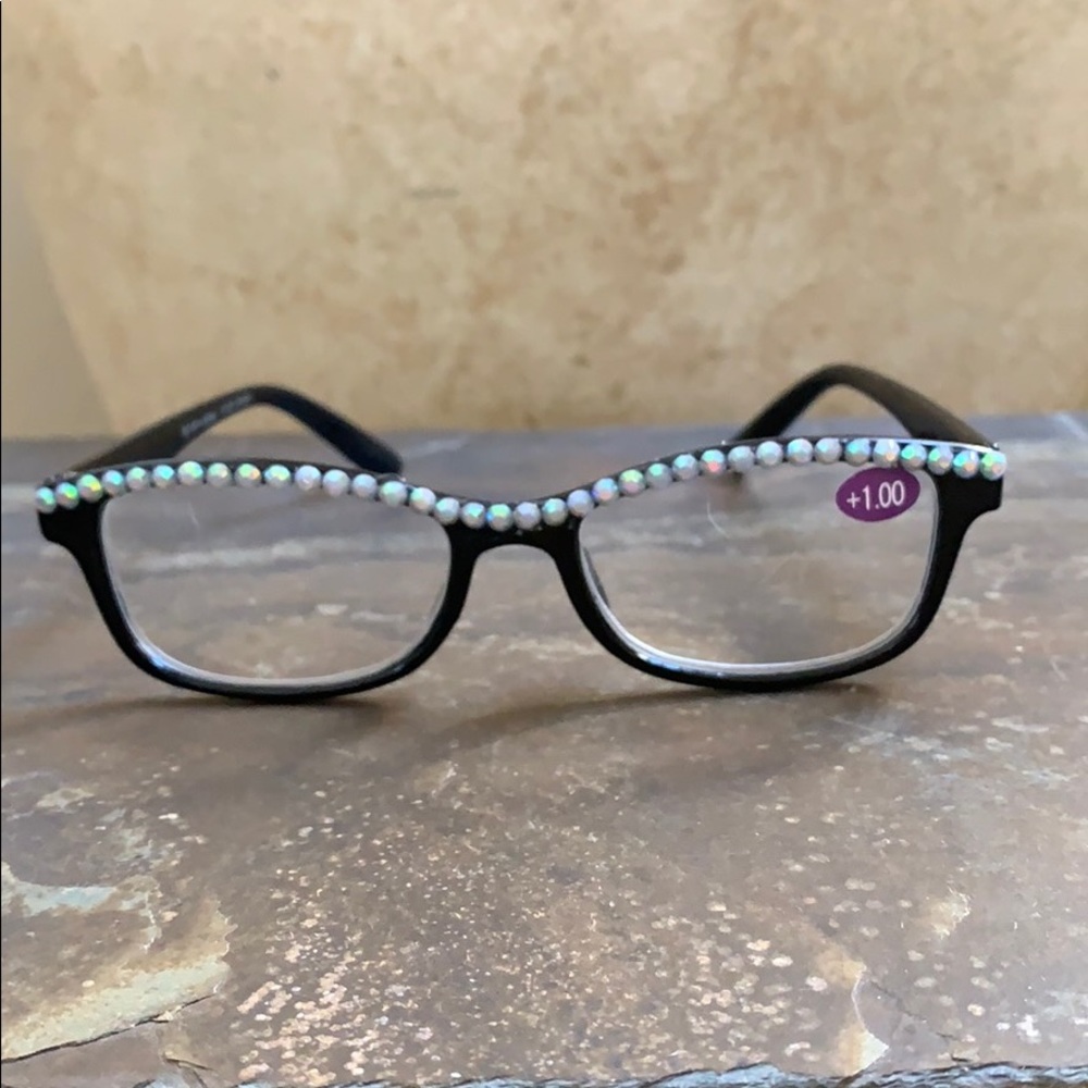 NWT Black W/ AB Crystals Bling Reader Glasses 1.00